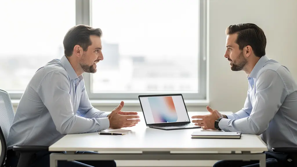 Entrepreneur en discussion avec un conseiller en assurance (courtier)